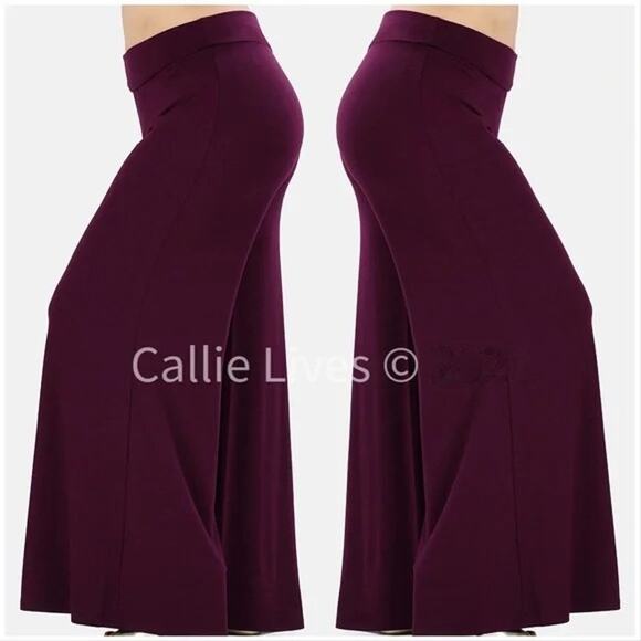 Callie Curvy Eggplant Purple Palazzo Pants 2X high-rise soft comfy elastic-free - Picture 4 of 14